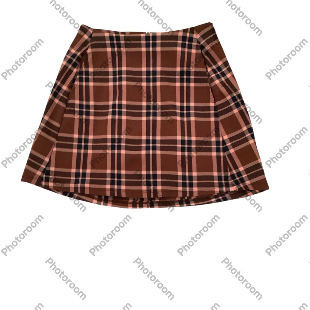 Altar’d State Women’s Plaid Brown and Navy Mini Skirt Size XS
